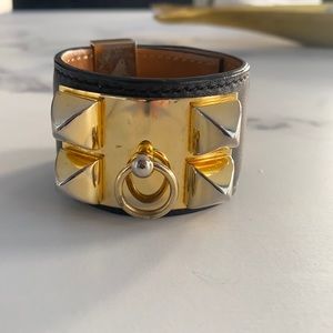Hermés Paris Collier de Chien Bracelet in black and gold! Sz S, adjustab…